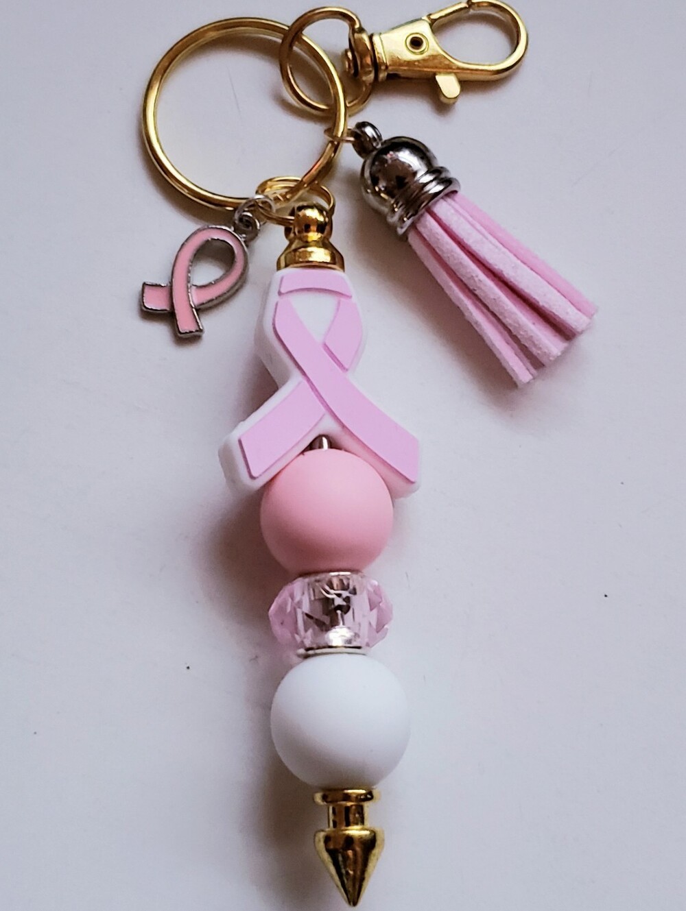 Handmade Breast Cancer Silicone Beaded Keychain